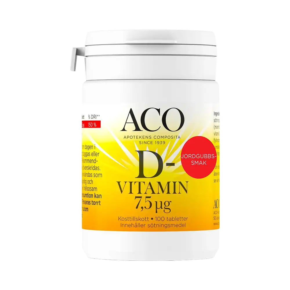 ACO D-vitamin Jordgubbssmak 7,5 µg 100 tabletter