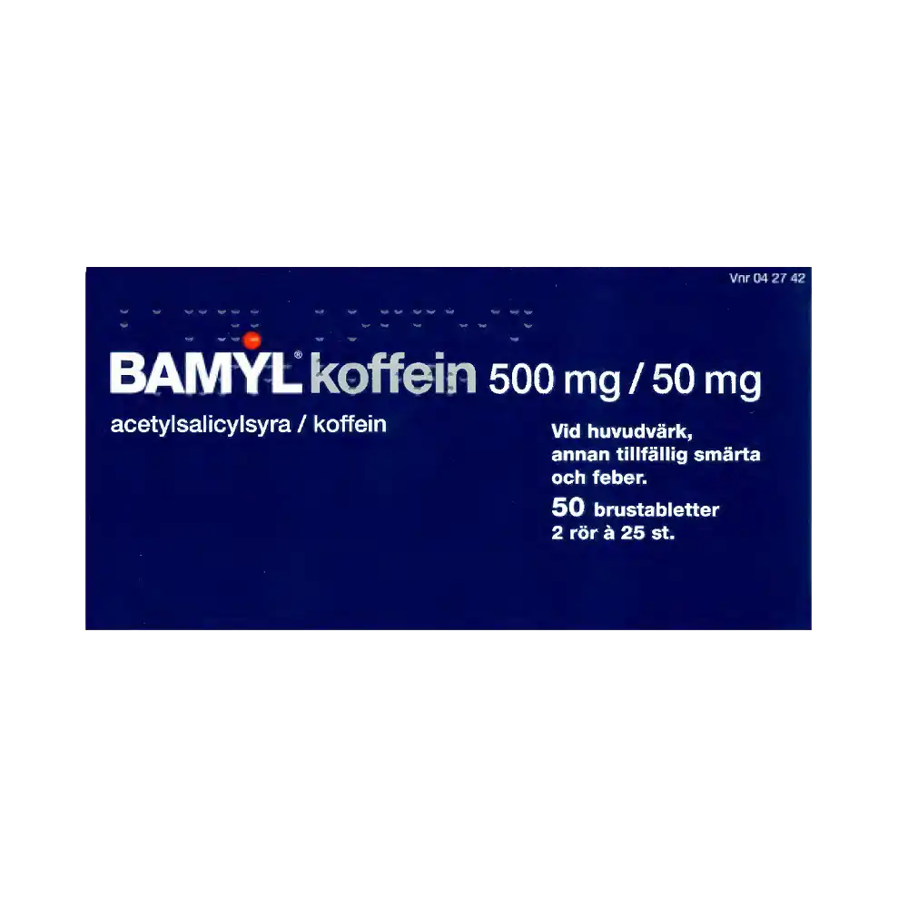 BAMYL koffein 500 mg / 50 mg 50 brustabletter 2 rör X 25 st