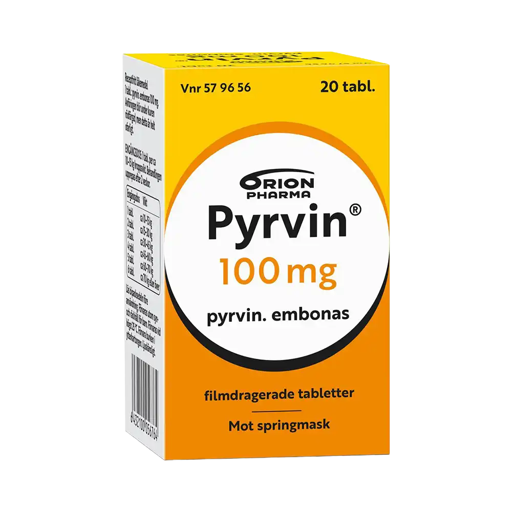 Pyrvin 100 mg pyrvin. embonas 20 filmdragerade tabletter