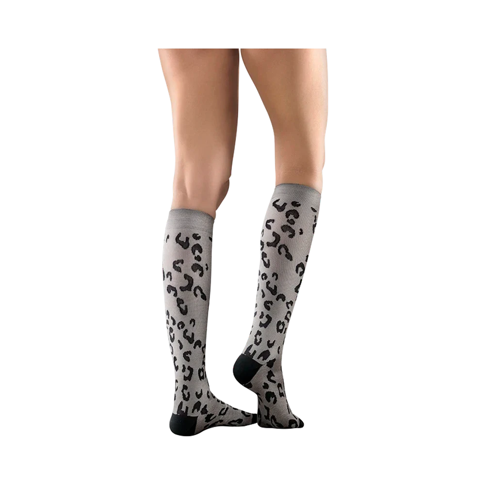 Mabs Cotton Knee Grey Leopard kompressionsstrumpa M