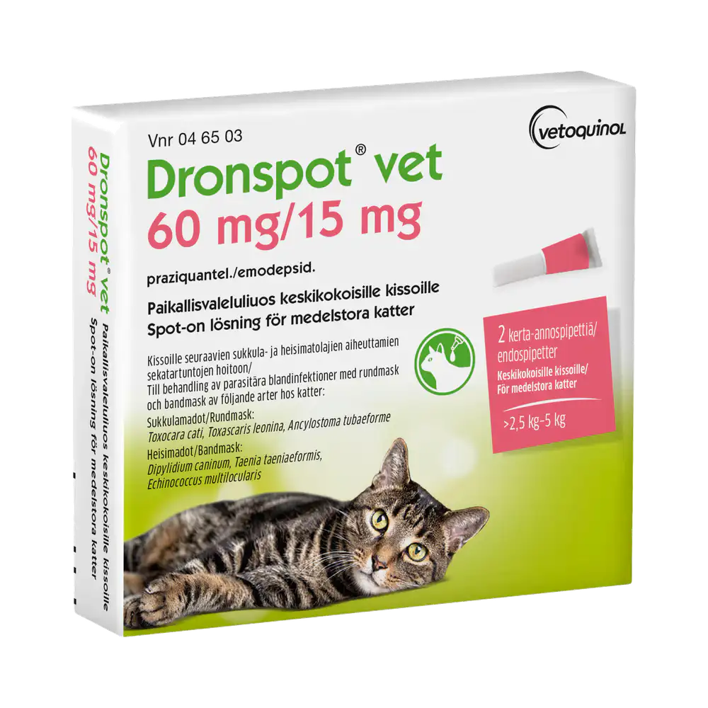 Dronspot vet. 60 mg/15 mg spot-on lösning 2 doser