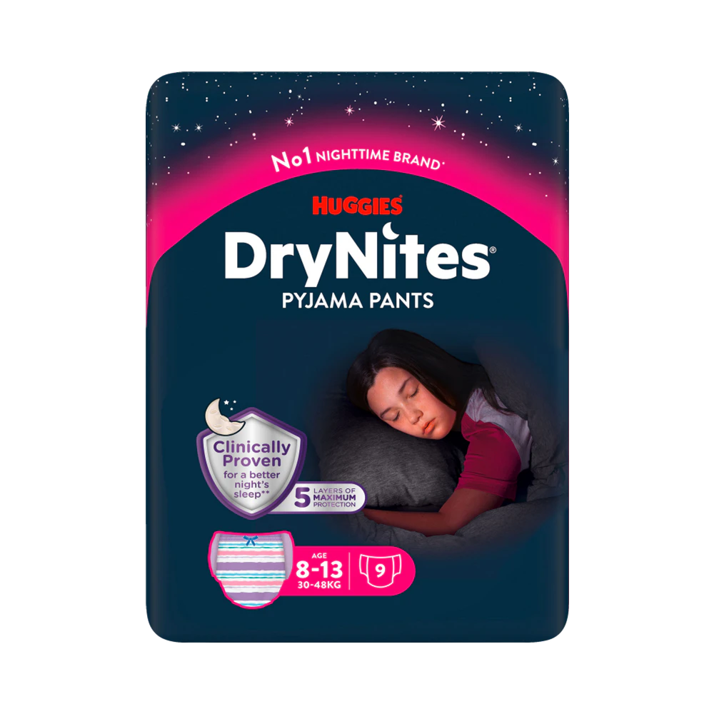 DryNites Flicka 8–13 år nattunderbyxor 9 st