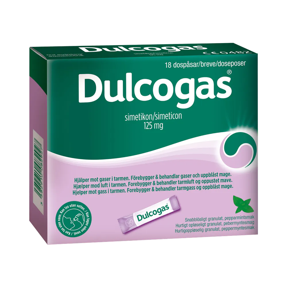 Dulcogas Pepparmint 125 mg granulat 18 dospåsar