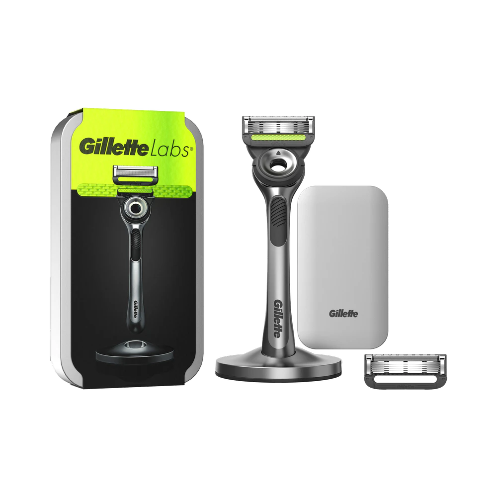 Gillette Labs Exfoliating Bar rakhyvel med magnetiskt ställ och reseetui 2 rakblad