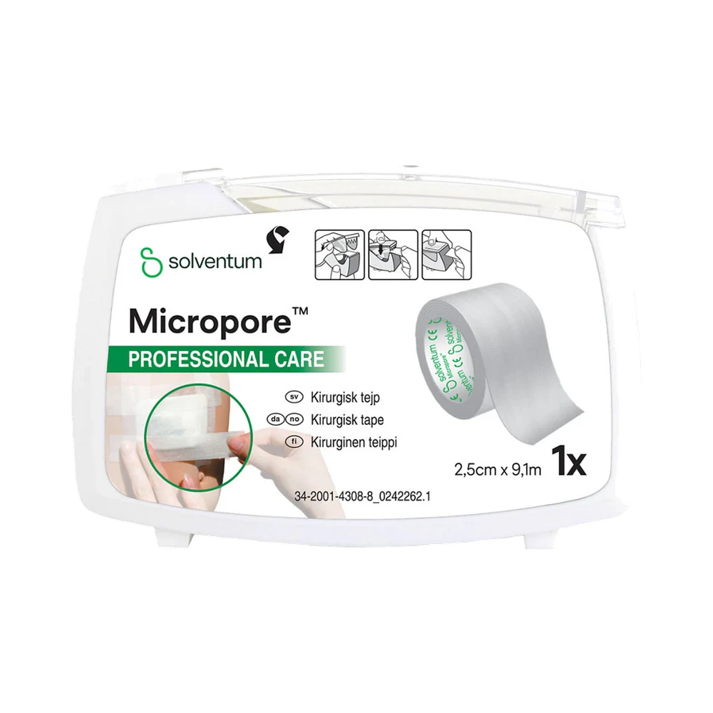 Micropore Kirurgisk vit med hållare tejp 2,5 cm x 9,1 m