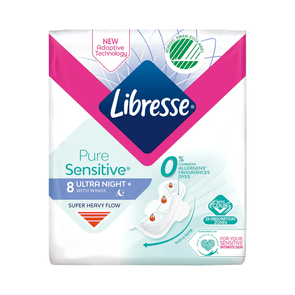 Libresse Pure Sensitive Ultra Goodnight+ Wing bindor 8 st