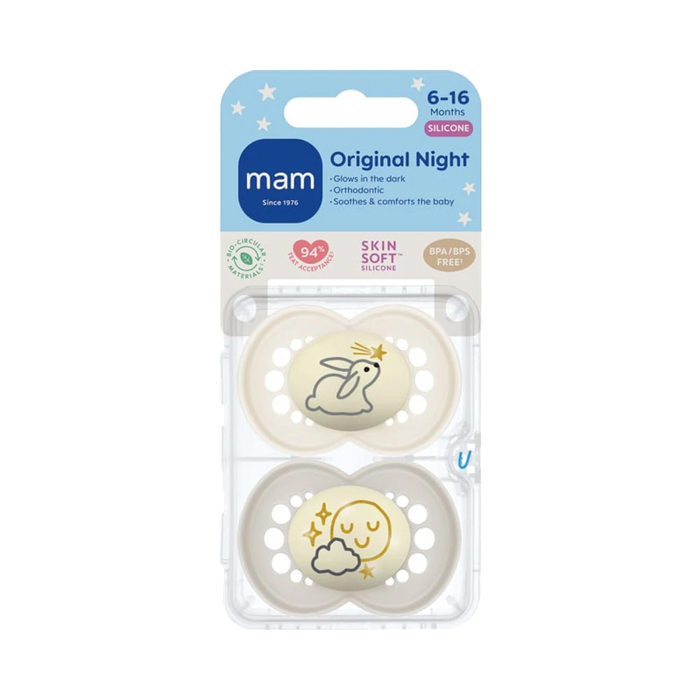 MAM Original Night 6-16 Månader Silikon – Olika färger nappar 2 st
