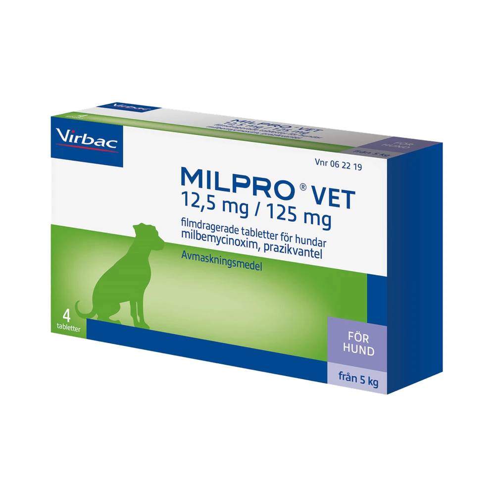 Virbac Milpro Vet för hundar från 5 kg 12,5 mg/125 mg filmdragerade tabletter 4 st