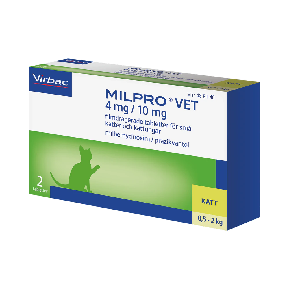 Virbac Milpro vet för katter 0,5–2 kg 4 mg/10 mg filmdragerade tabletter 2 tabletter