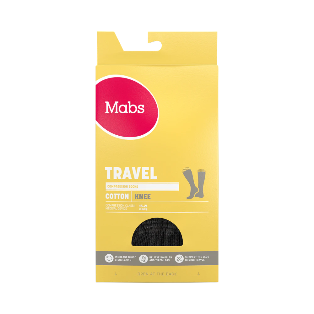Mabs Travel Cotton Knee Black L stödstrumpa 1 par