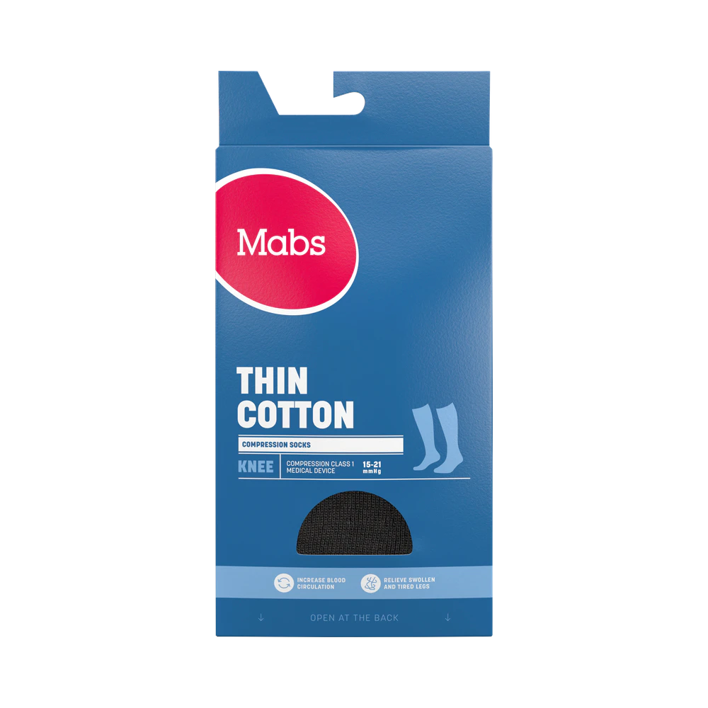 Mabs Thin Cotton Knee Black XL stödstrumpa 1 par