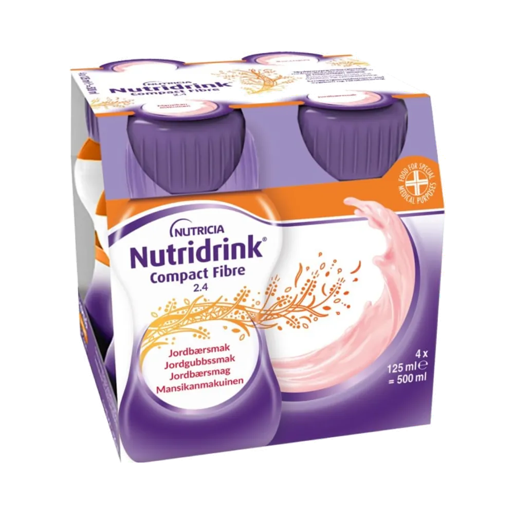 Nutridrink Compact Fiber Jordgubbsmak näringsdryck 4 x 125 ml