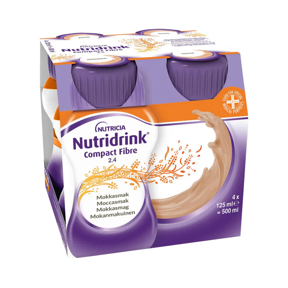 Nutridrink Compact Fibre, mocca, energirikt, komplett med kostfiber näringsdryck 4 x 125 ml