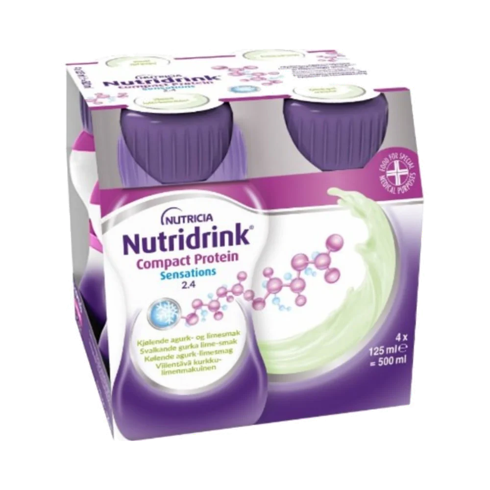 Nutridrink Compact Protein Sensations, svalkande gurka- och limesmak näringsdryck 4 x 125 ml