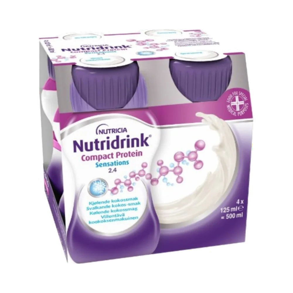 Nutridrink Compact Protein Sensations, svalkande kokossmak näringsdryck 4 x 125 ml