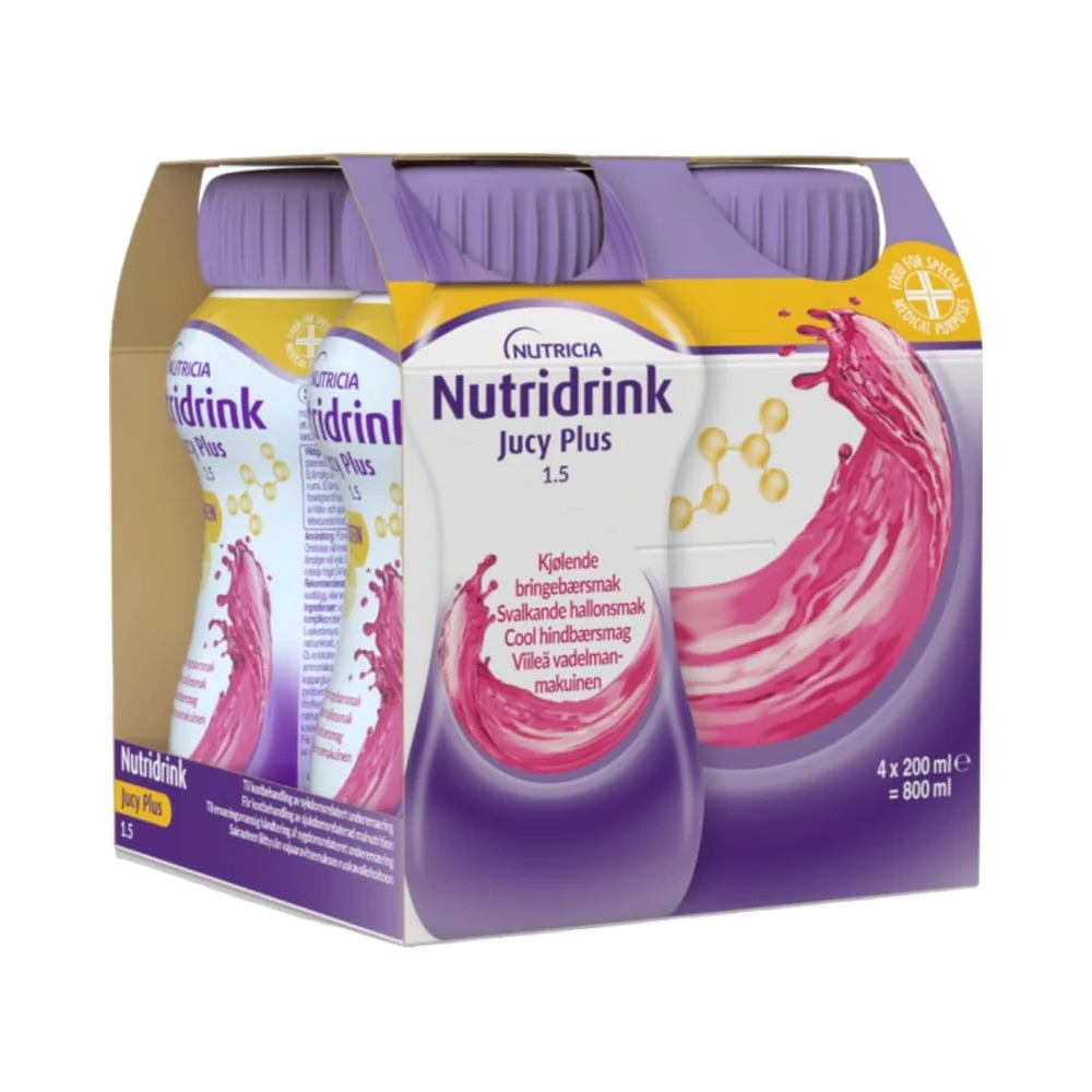 Nutridrink Jucy Plus Svalkande Hallon dryck 4×200 ml