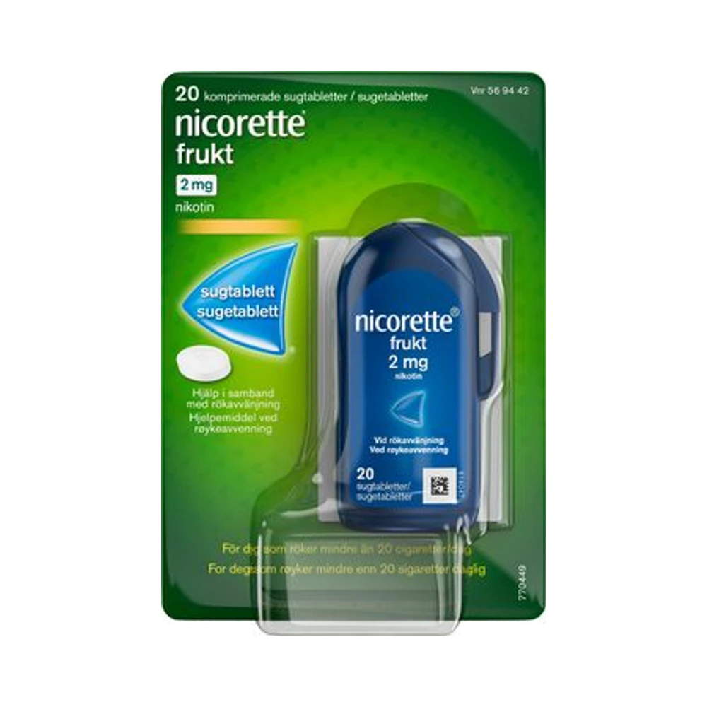Nicorette Frukt Nikotin, Komprimerad sugtablett, (er) 2 mg 20 tablett