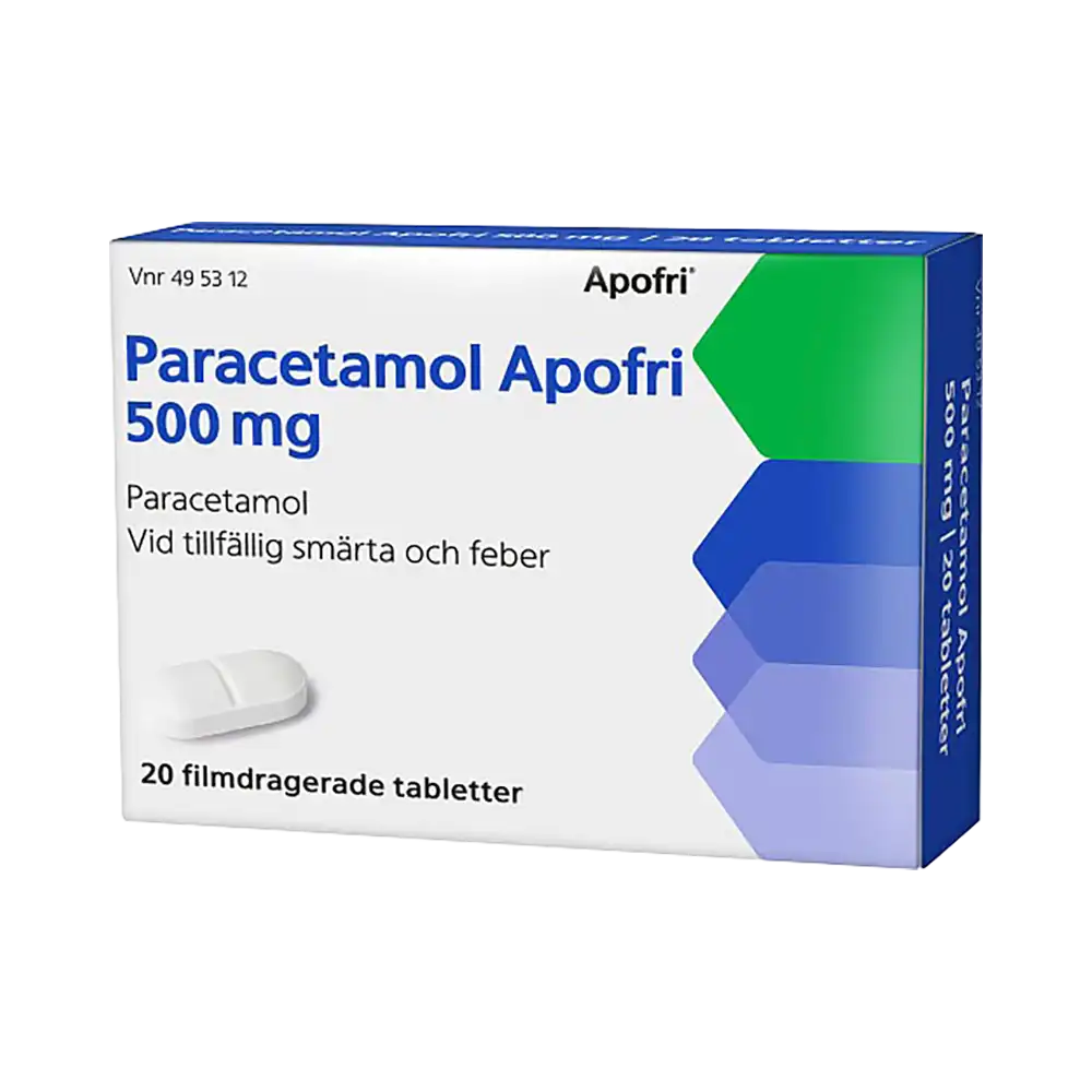 Paracetamol Apofri 500 mg paracetamol 20 filmdragerade tabletter