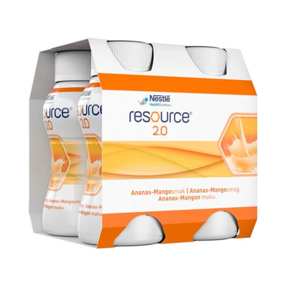Resource 2,0 drickfärdigt, komplett kosttillägg ananas-mango näringsdryck 4 x 200 ml