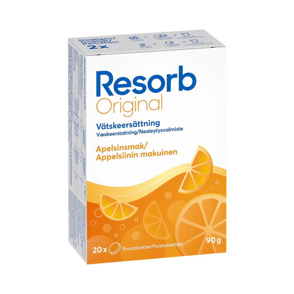 Resorb Original Refresh Vätskeersättning Apelsinsmak 20 brustabletter 90 g