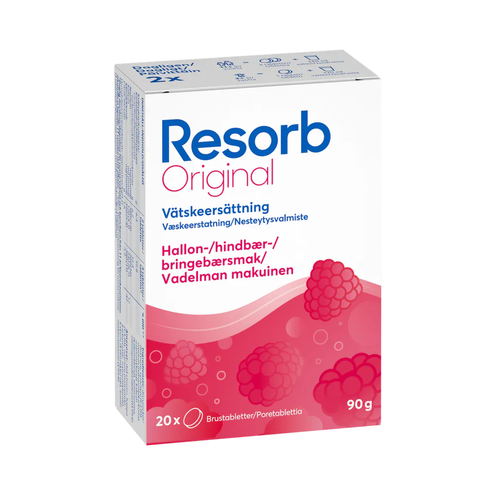 Resorb Original Refresh Vätskeersättning Hallonsmak 20 brustabletter 90 g
