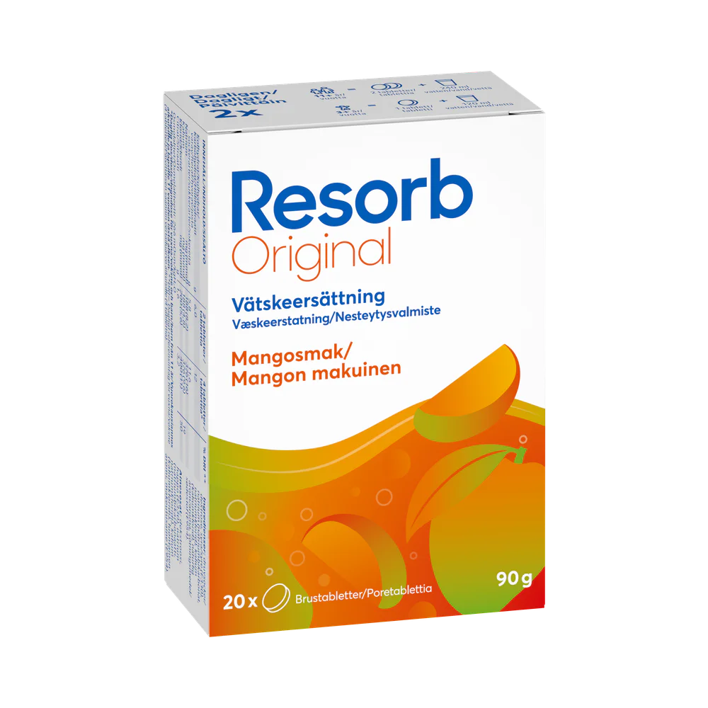Resorb Original Refresh Vätskeersättning Mangosmak 20 brustabletter 90 g