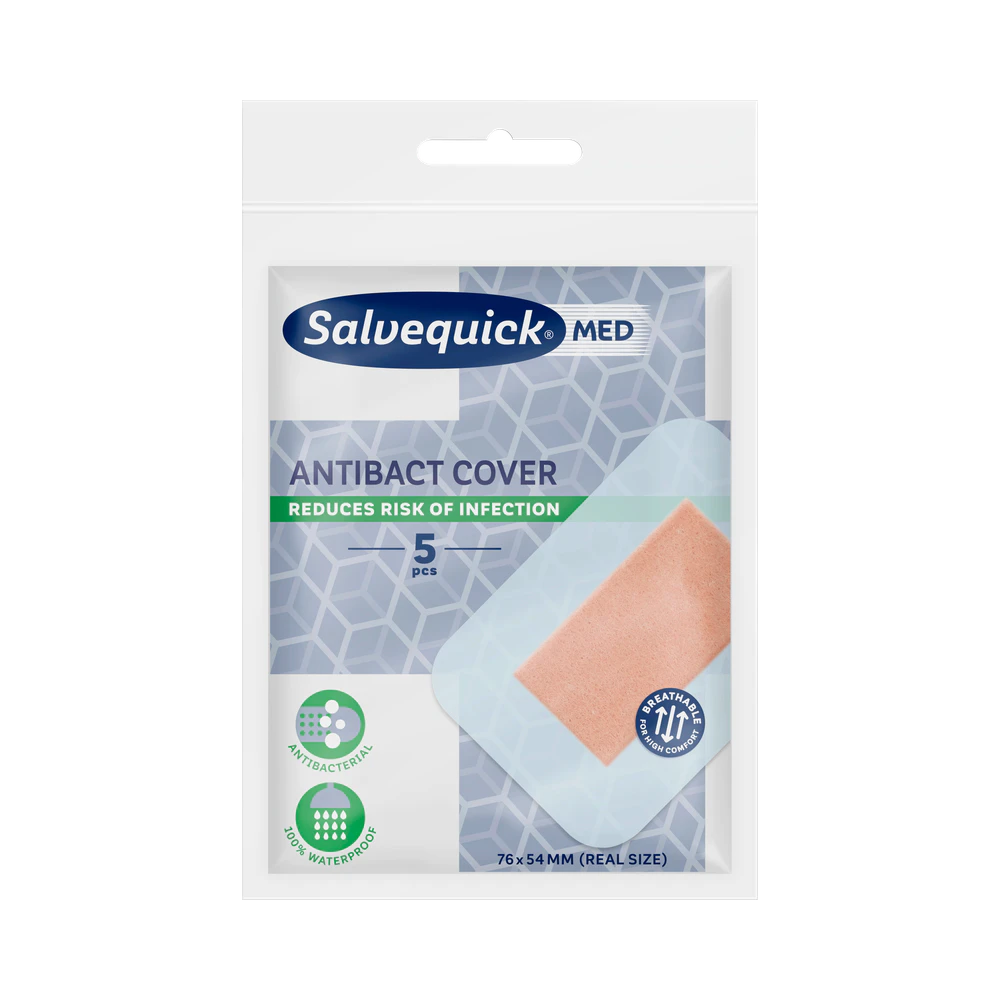 Salvequick MED Antibact Cover 7,6 x 5,4 cm förband 5 st