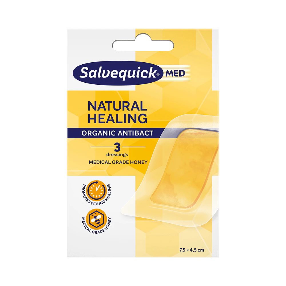 Salvequick MED Natural Healing Organic Antibact förband 7,5 x 4,5 cm 3 st