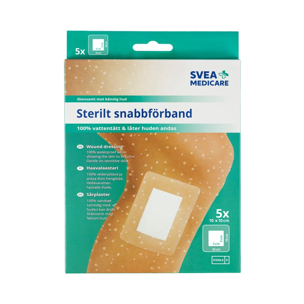 Svea Medicare Vattentätt Sterilt 10 x 10 cm 100% snabbförband 5 st