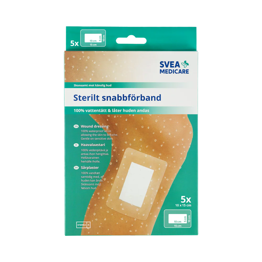 Svea Medicare Sterilt Vattentätt 10×15 cm snabbförband 5 st