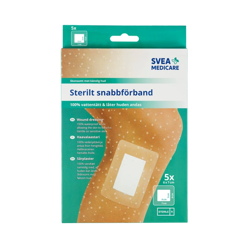 Svea Medicare Vattentätt Sterilt 6 x 7 cm 100% snabbförband 5 st