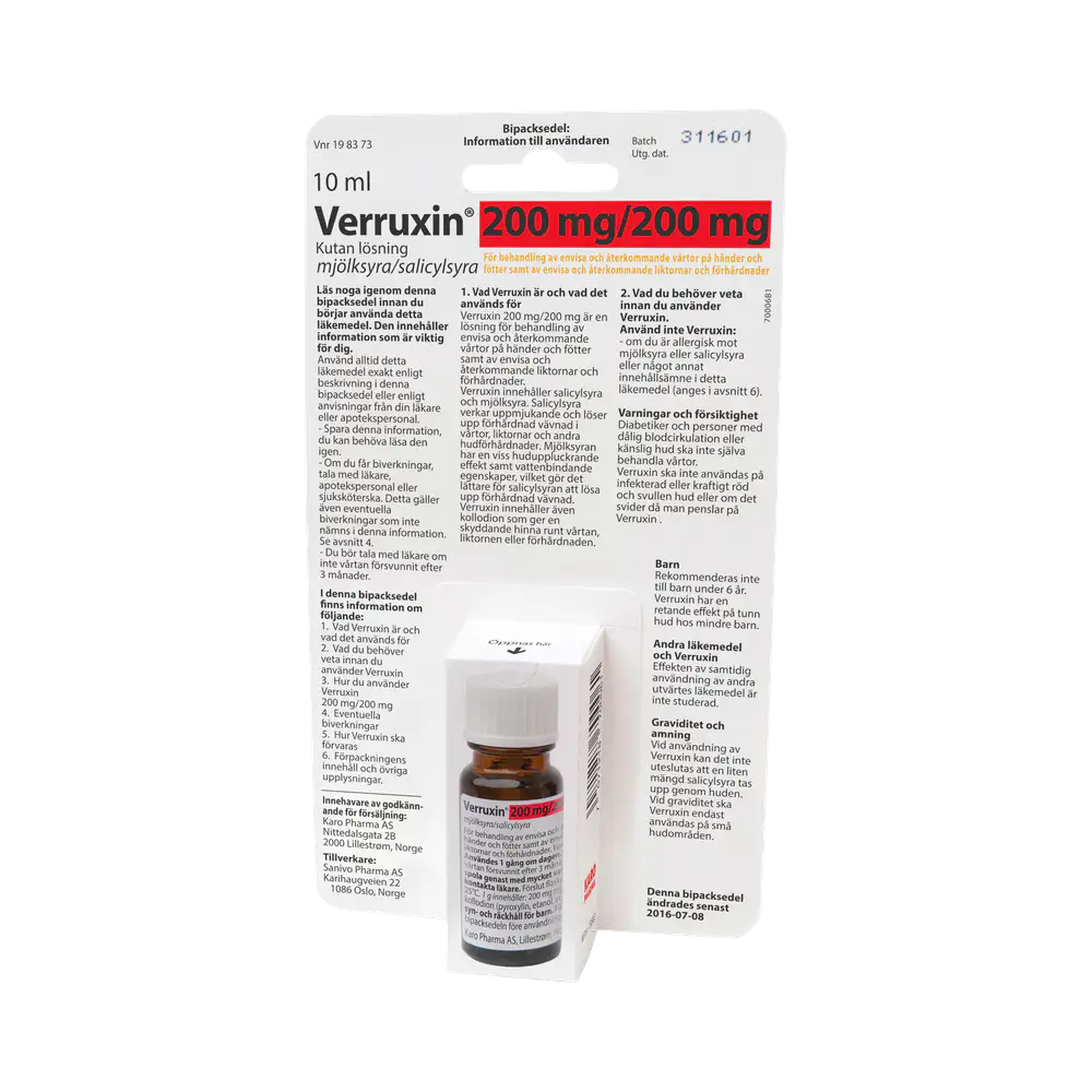 Verruxin 200 mg/200 mg kutan lösning 10 ml