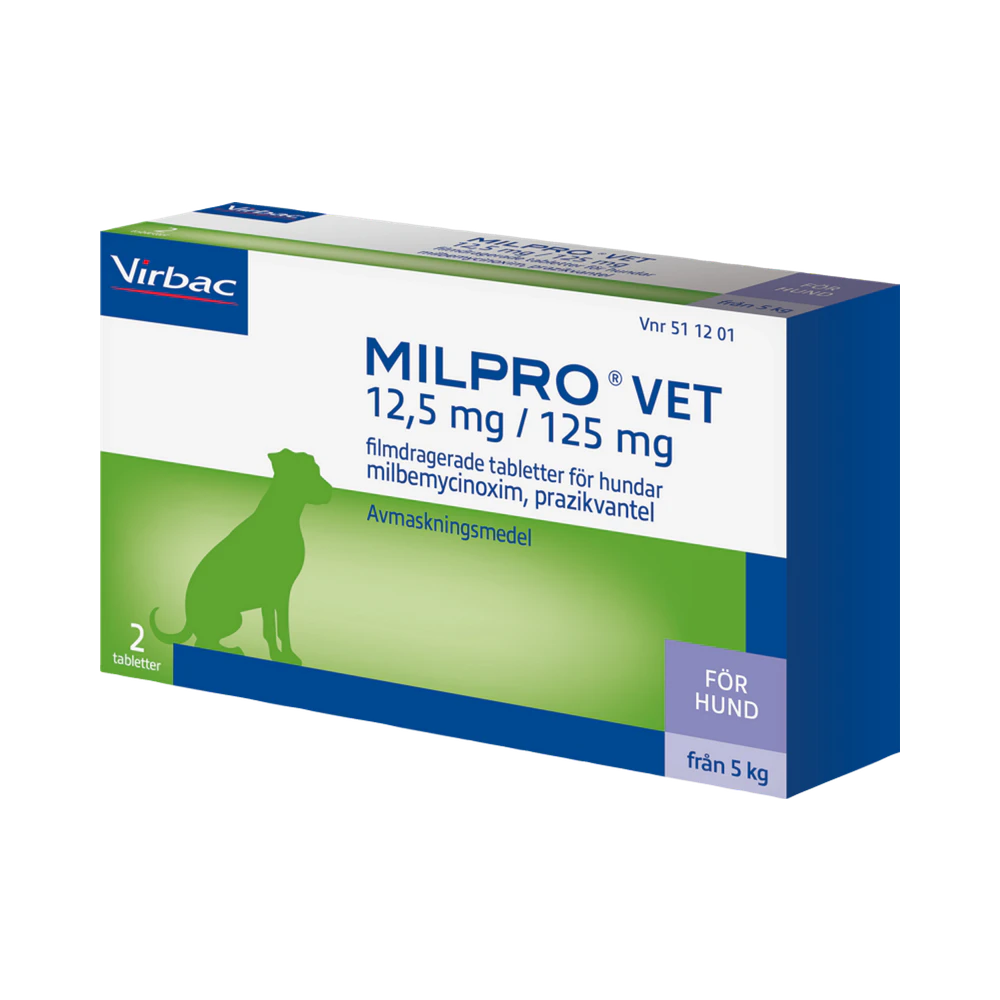 Virbac Milpro Vet Hund från 5 kg 12,5 mg/125 mg filmdragerade tabletter 2 st