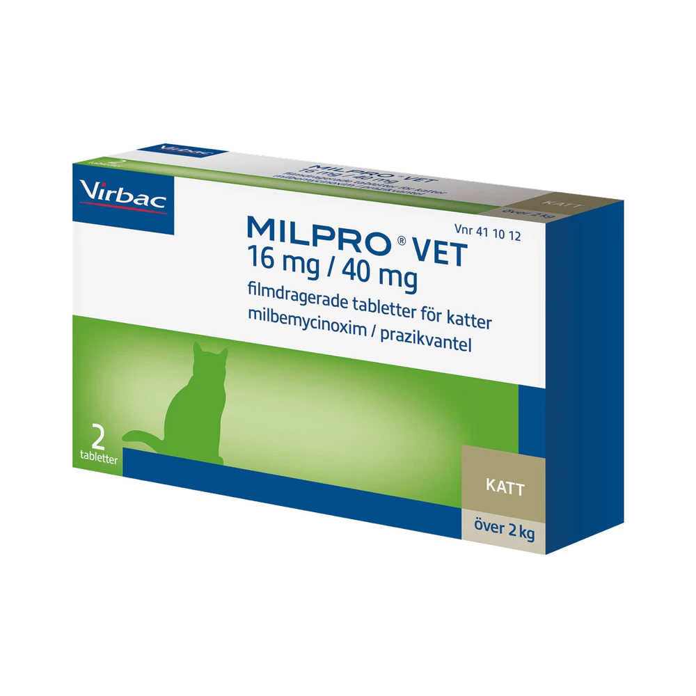Virbac Milpro Vet Katt över 2 kg 16 mg/40 mg filmdragerade tabletter 2 st