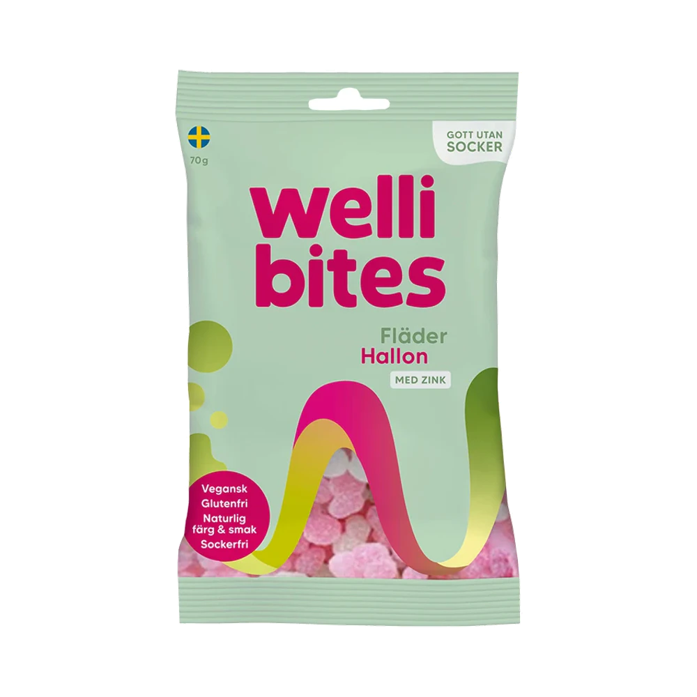 Wellibites Fläder & Hallon gelégodis 70 g